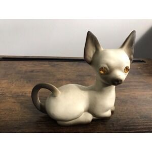 Siamese Ceramic Cat Figurine With Beautiful Jeweled‎ Amber Eyes Vintage